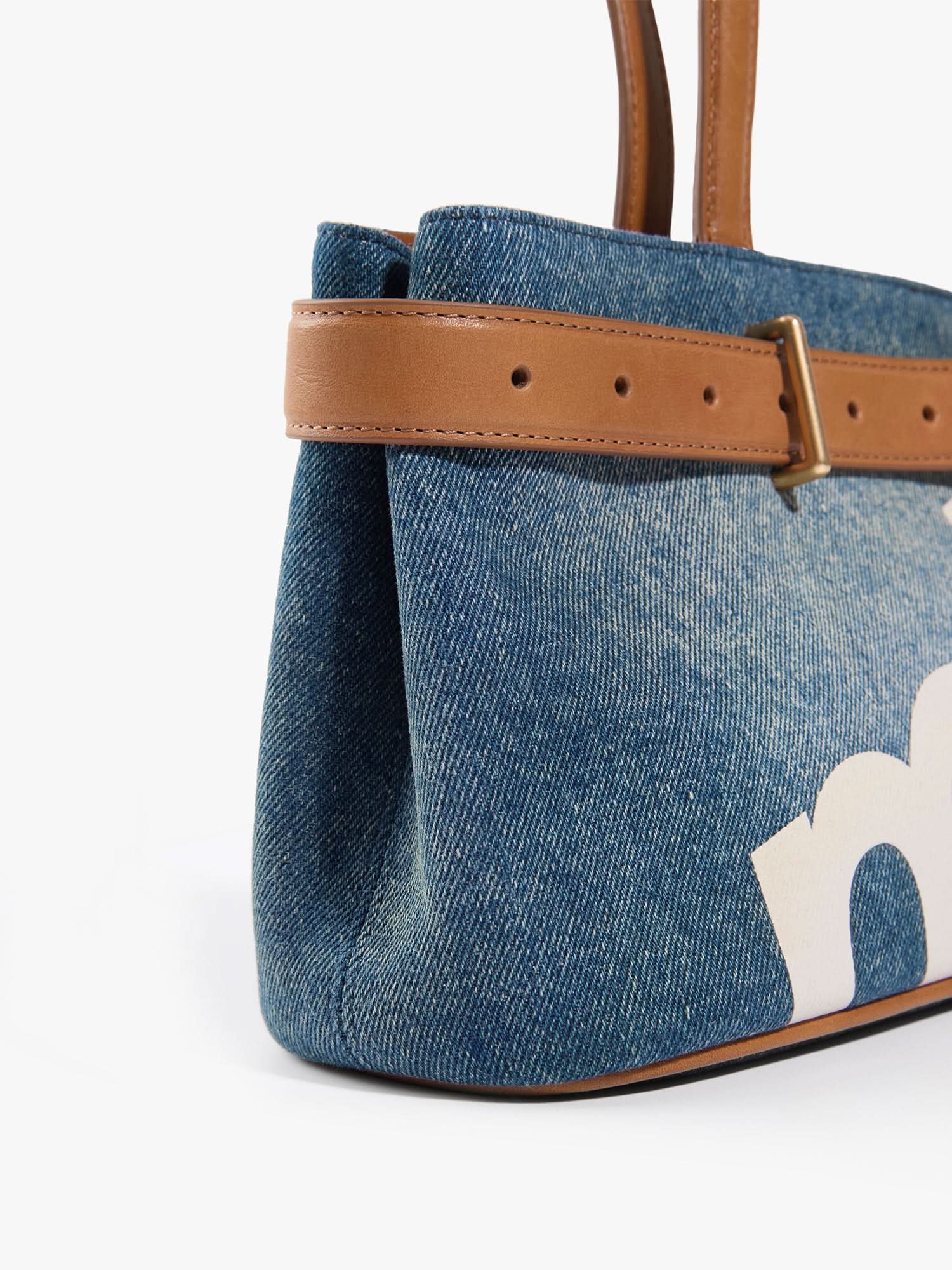 Leather Patch Denim Bag