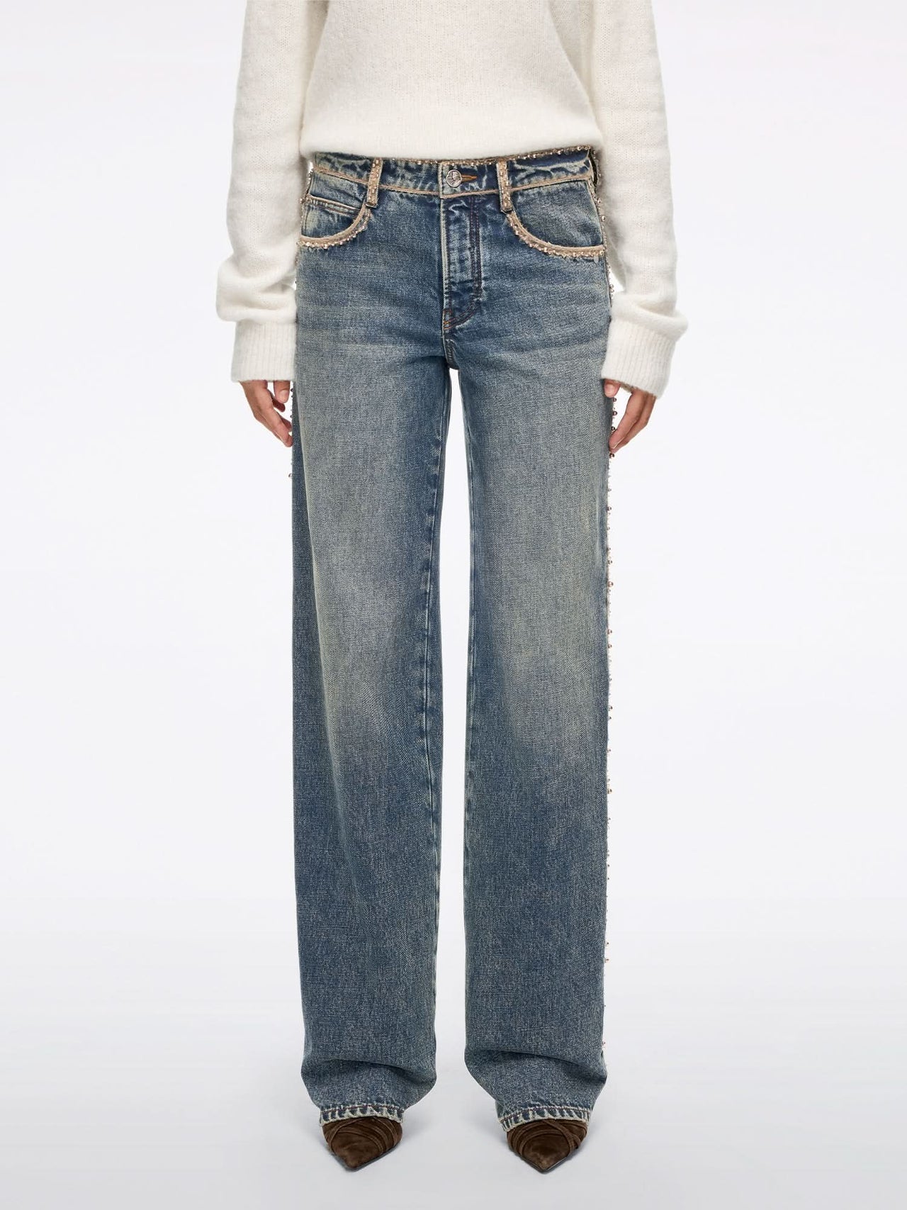 Beaded Straight-Leg Jeans