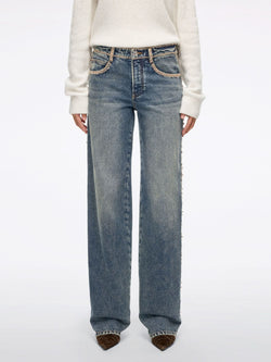Beaded Straight-Leg Jeans