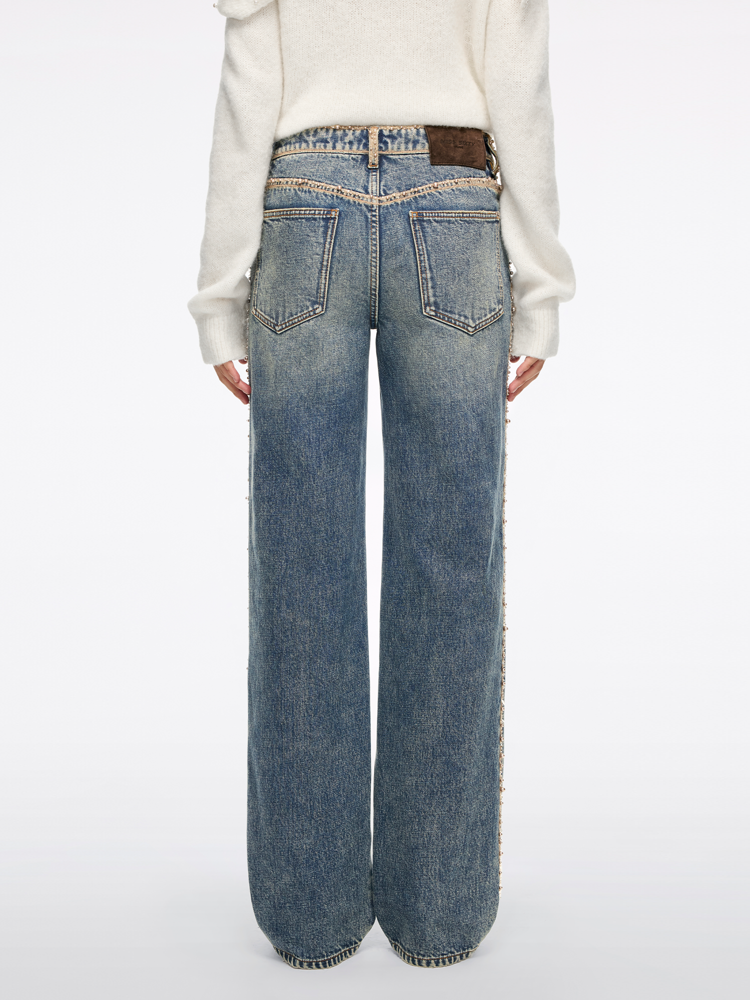 Beaded Straight-Leg Jeans