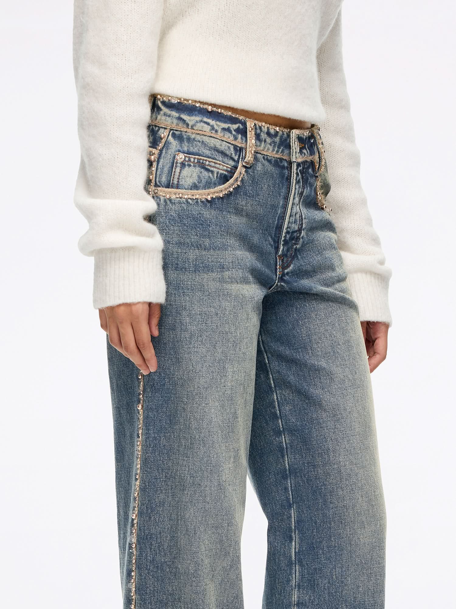 Beaded Straight-Leg Jeans