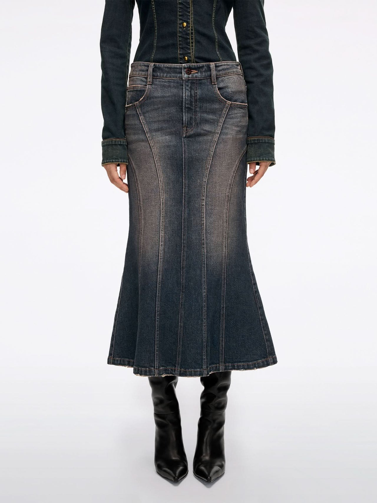 Distressed Mermaid Denim Skirt