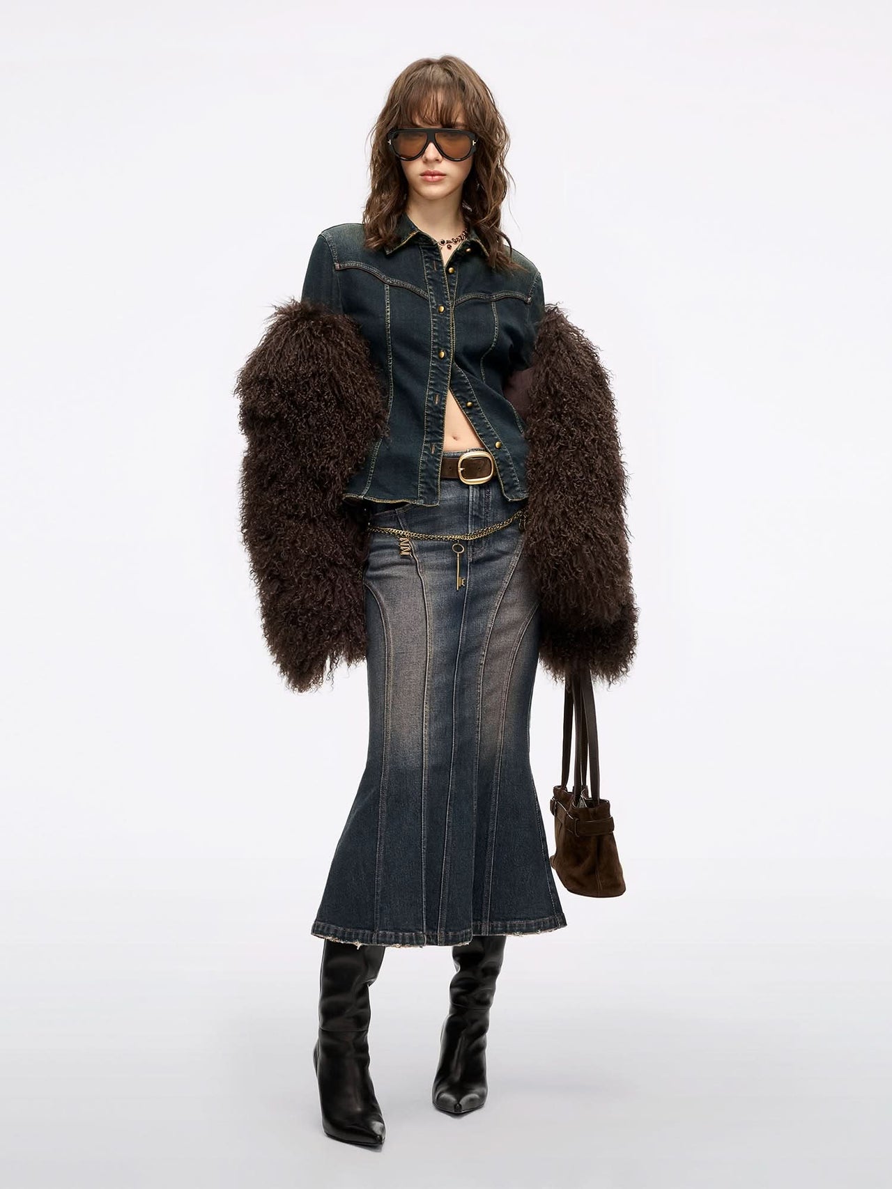 Distressed Mermaid Denim Skirt