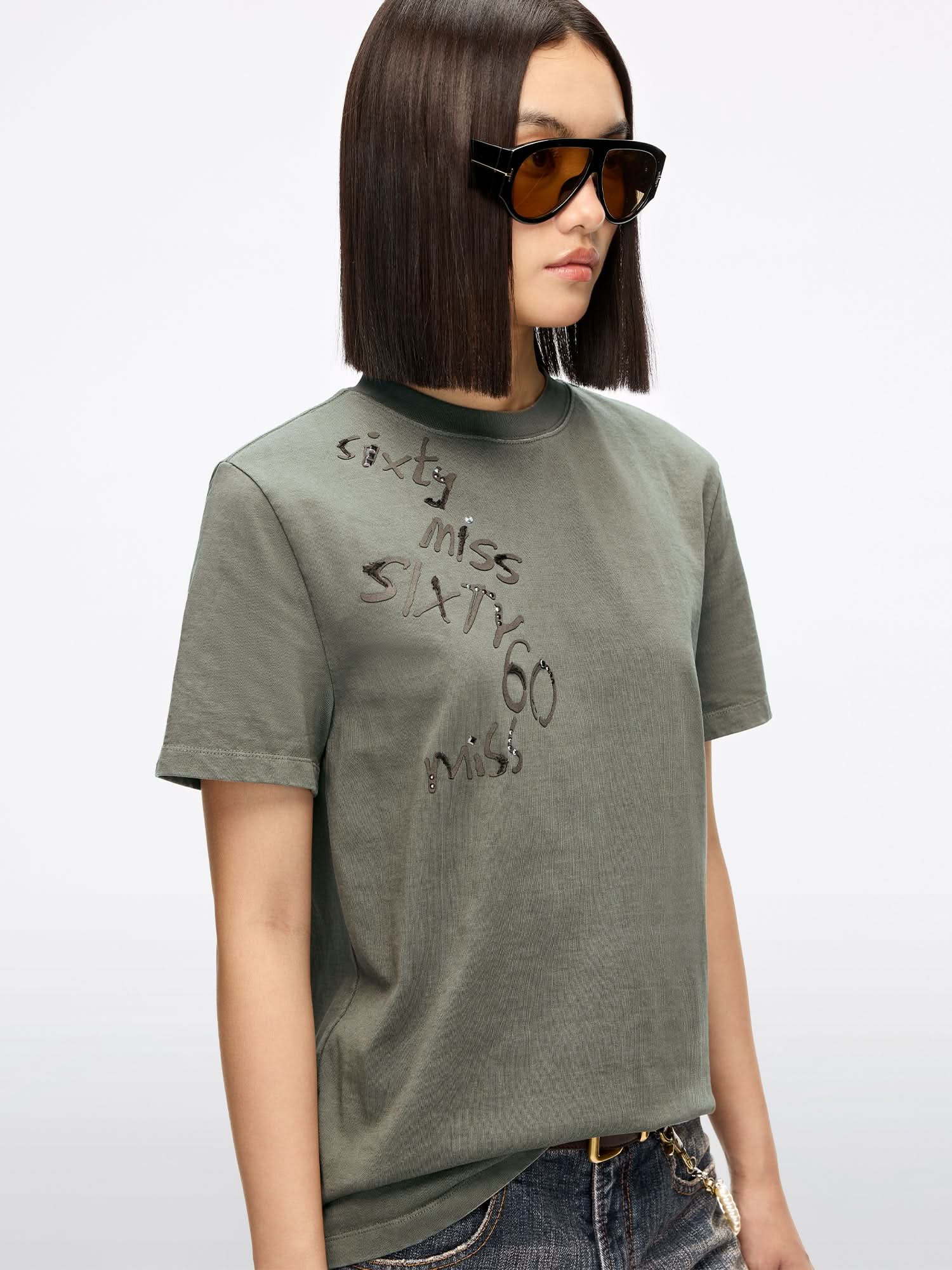 Rhinestone Embroidered T-Shirt