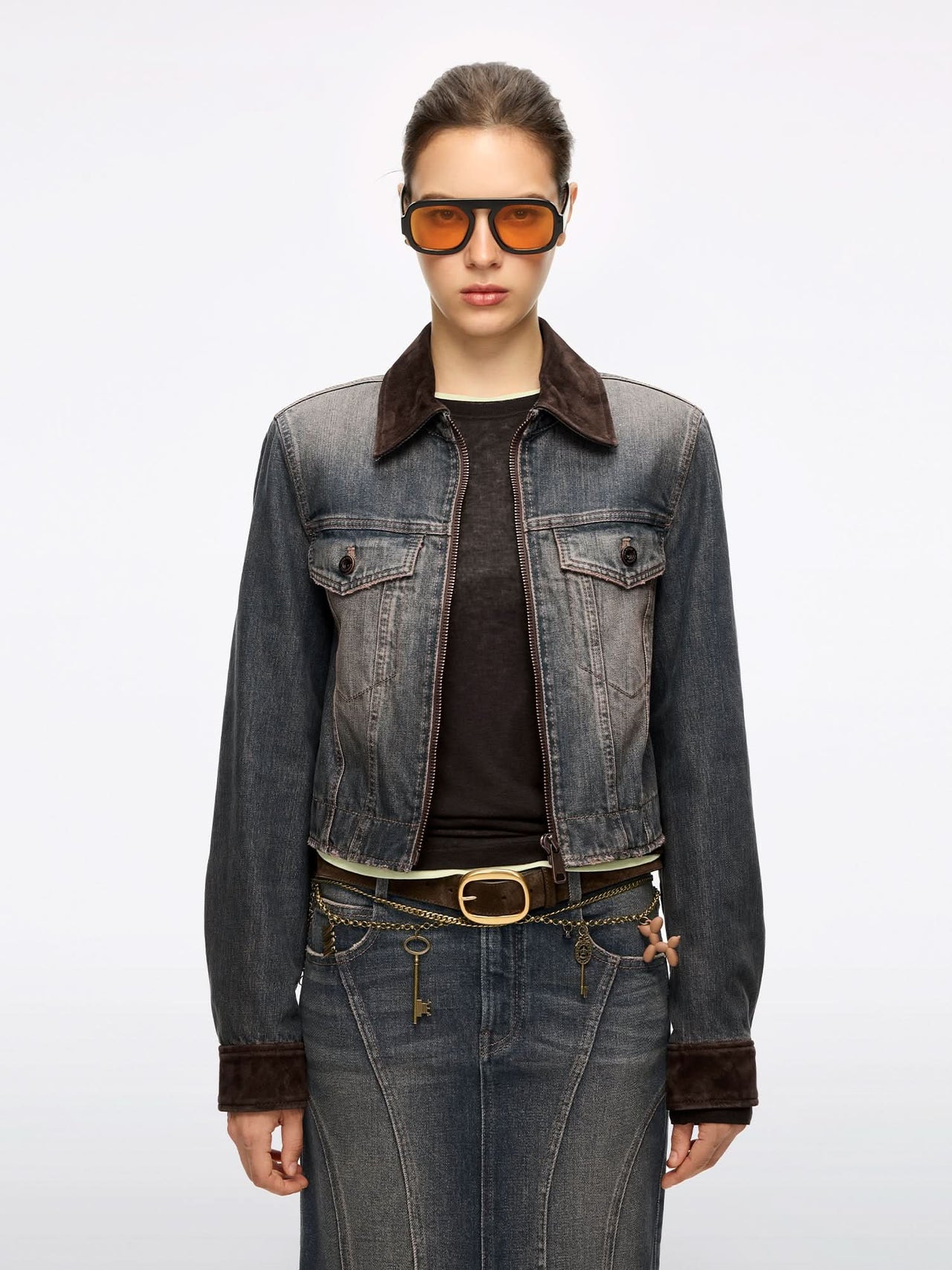 Patchwork Leather Denim Jacket