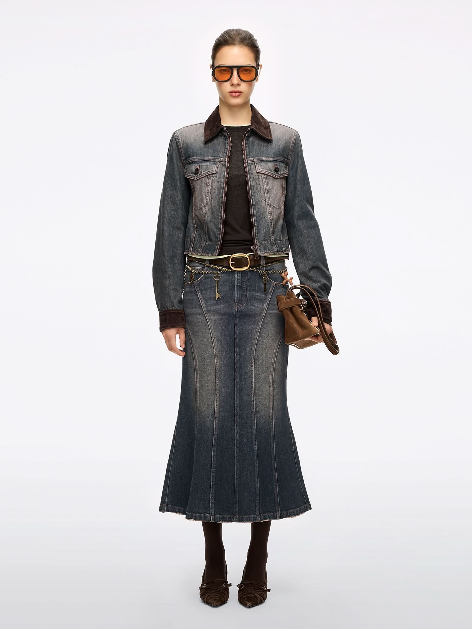 Patchwork Leather Denim Jacket
