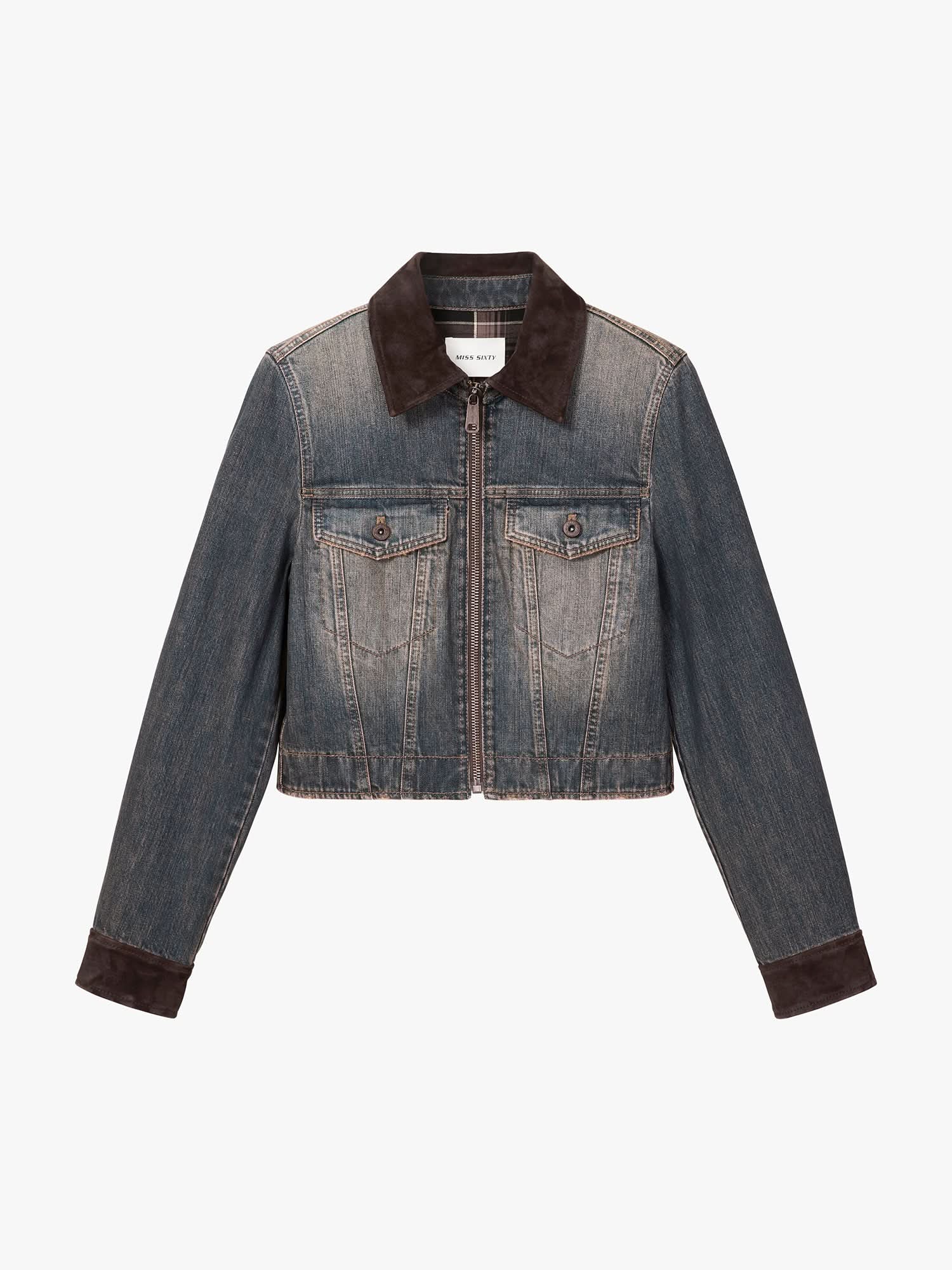 Patchwork Leather Denim Jacket