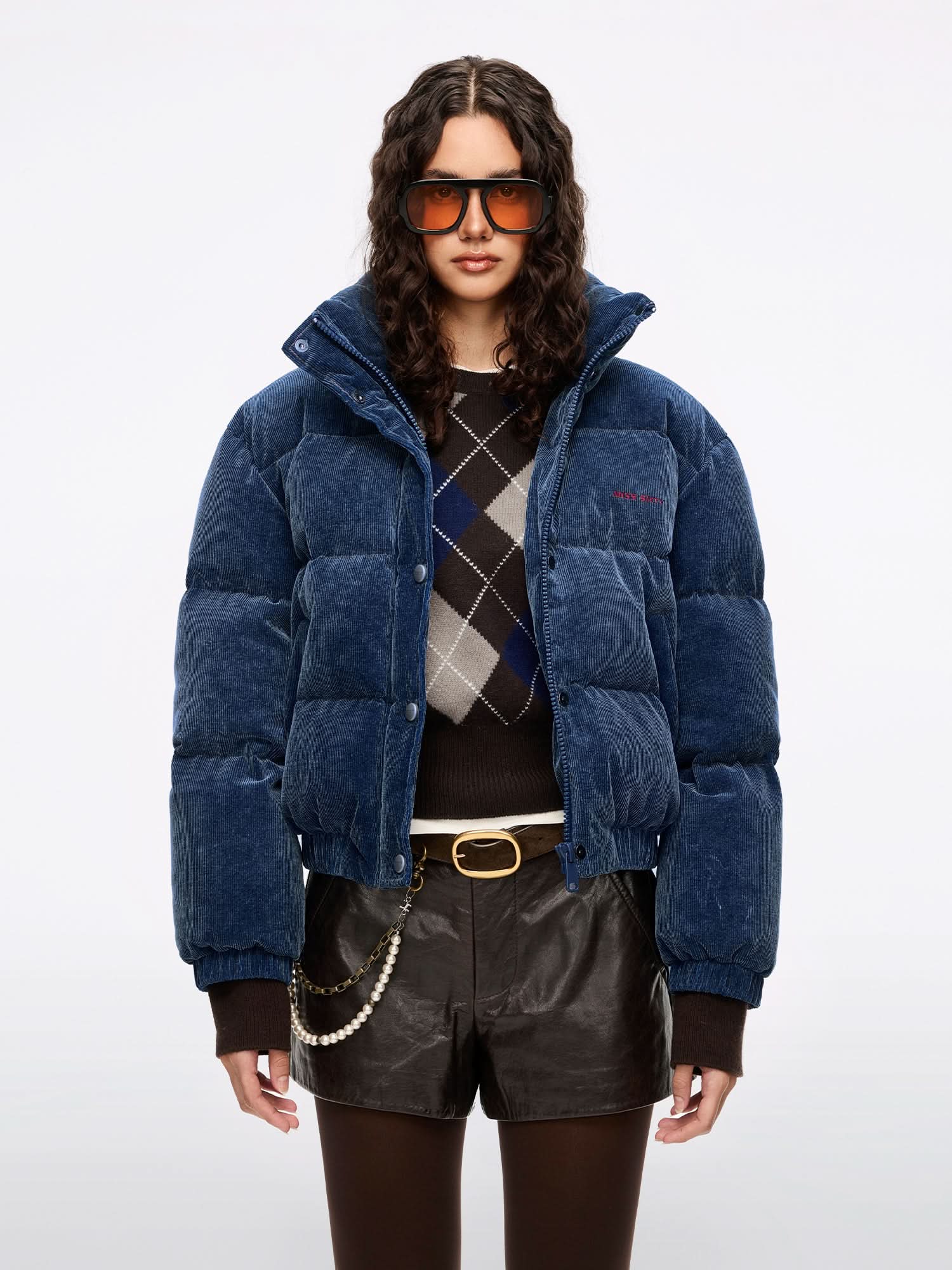 Corduroy Denim Puffer Jacket