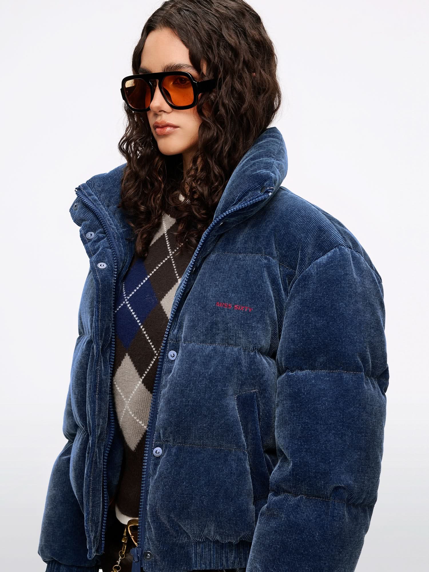 Corduroy Denim Puffer Jacket