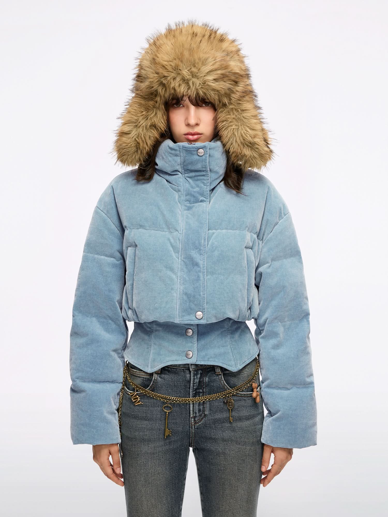 Patchwork Denim Puffer Jacket