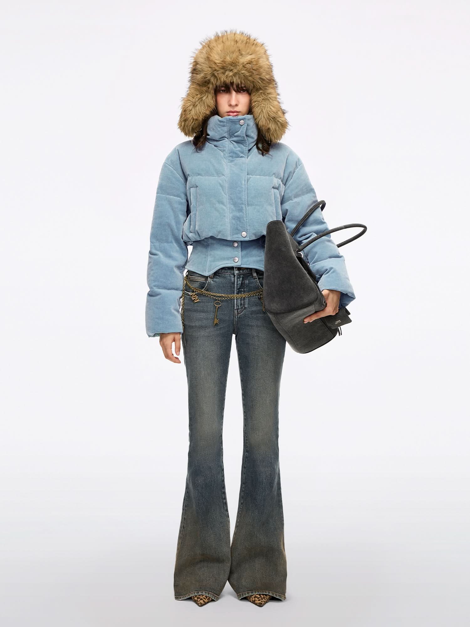 Patchwork Denim Puffer Jacket