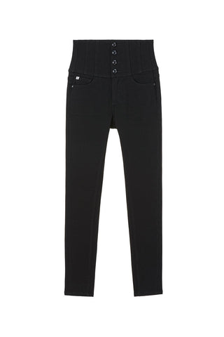 Black High Waist Slim Fit Jeans With Four Buttons