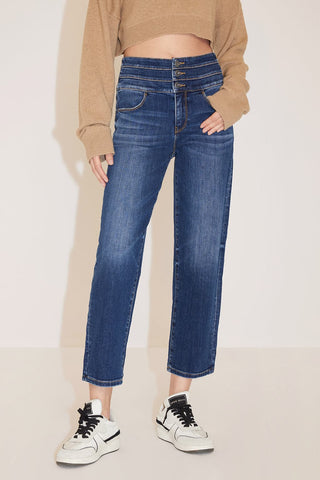 High Waist Navy Blue Straight Fit Jeans