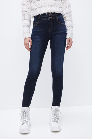 High Waist Double Buttons Skinny Ankle Jeans