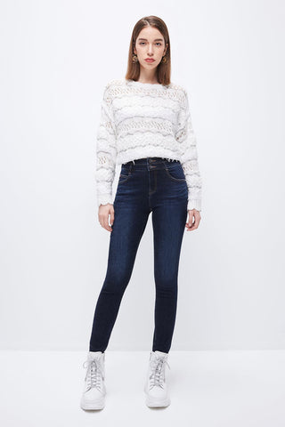 High Waist Double Buttons Skinny Ankle Jeans