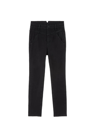 Black V-Shape High-Waisted Cashmere Denim Jeans