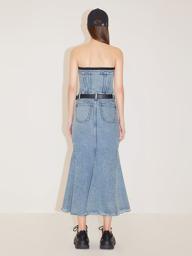 Sexy Strapless Denim Fishtail Dress