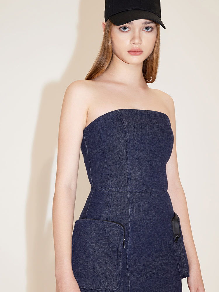 Vintage Tube Top Denim Suspender Dress