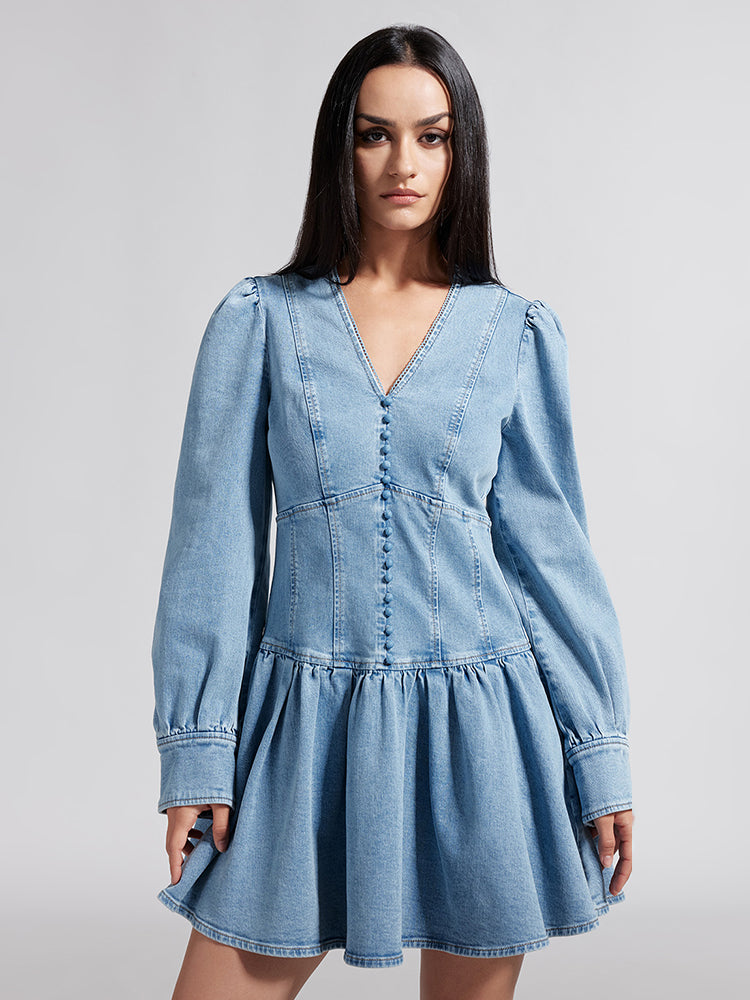 Vintage Ruffled Denim Dress