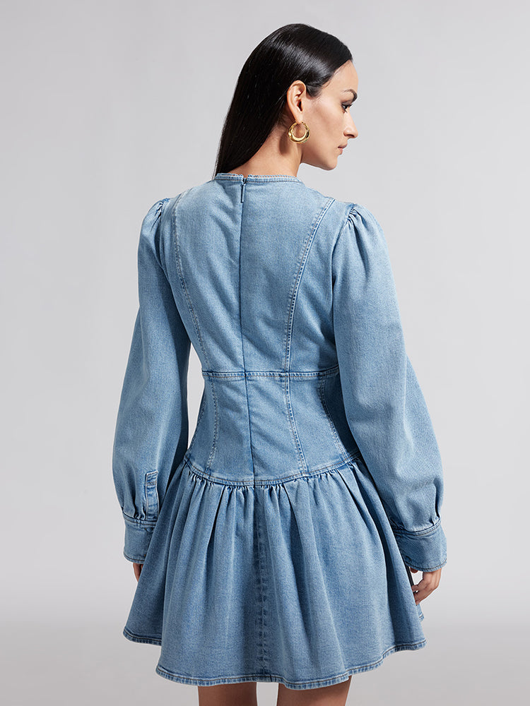 Vintage Ruffled Denim Dress