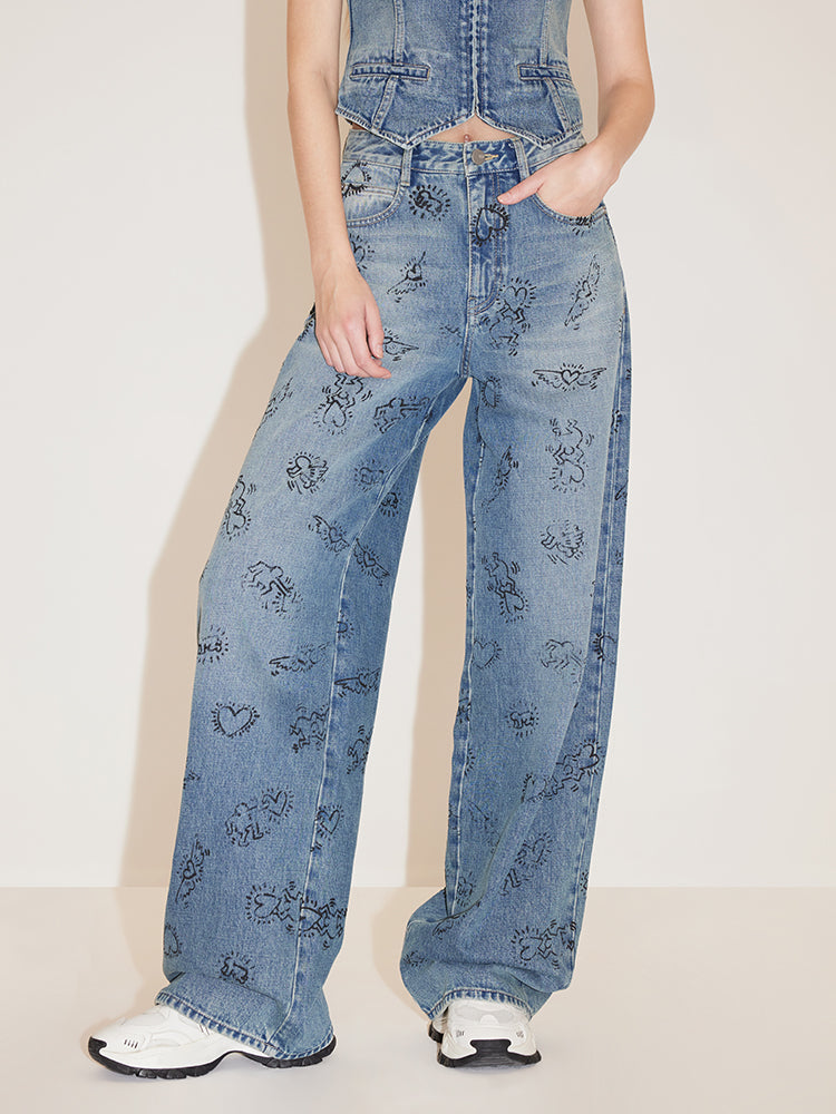 Miss Sixty x Keith Haring Capsule Collection Full-Width Printed Casual Fit Jeans