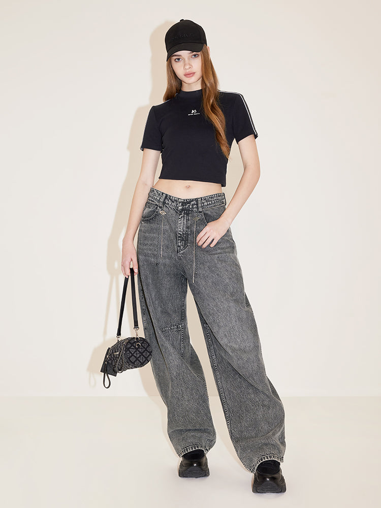 Vintage Loose Fit Jeans With Waist Chain