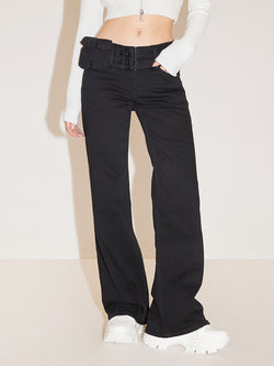 Black Cargo Flared Jeans With Detachable Belt