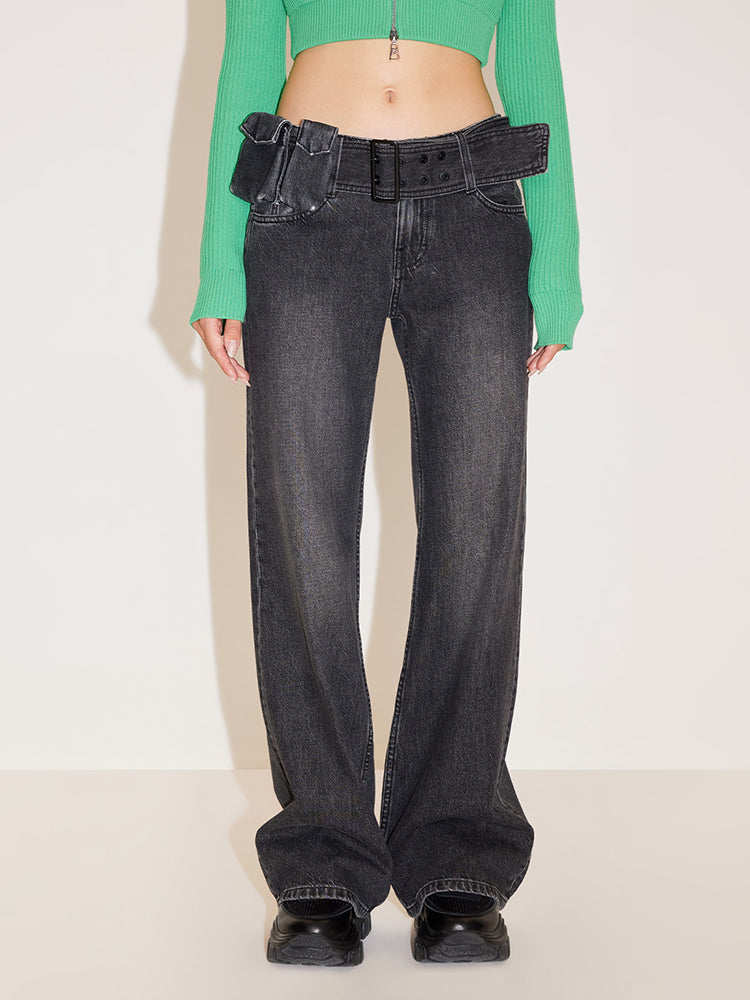 Cargo Flared Jeans With Detachable Belt