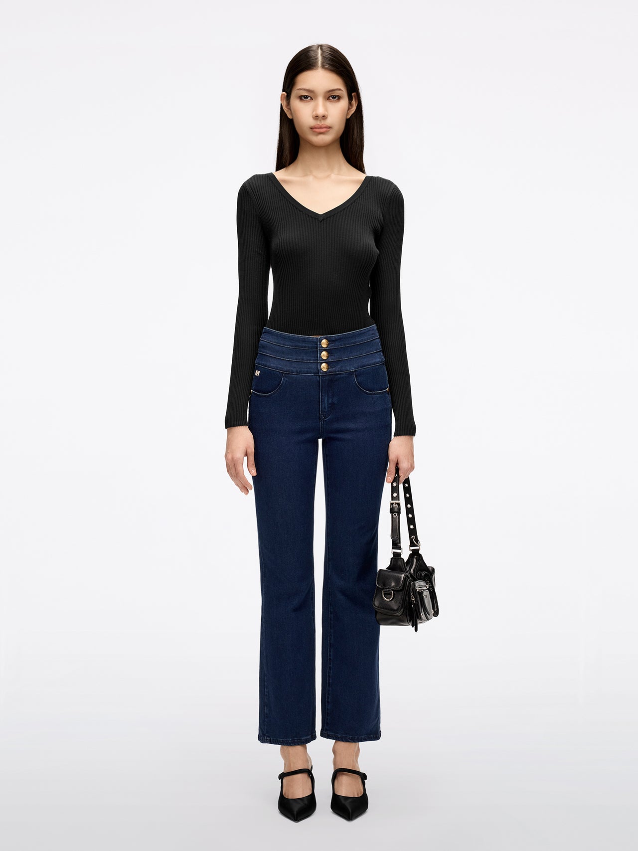 High Waisted Flared Cropped Jeans