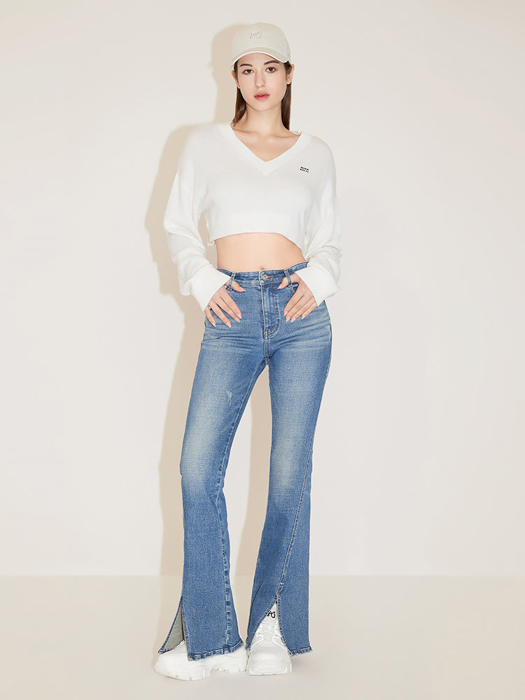 Vintage Ripped Flared Slit Jeans