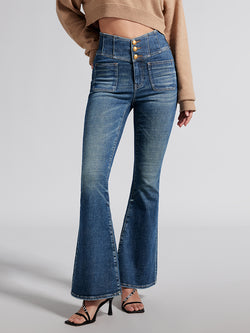 V-Shape High Waisted Slim Flared Jeans