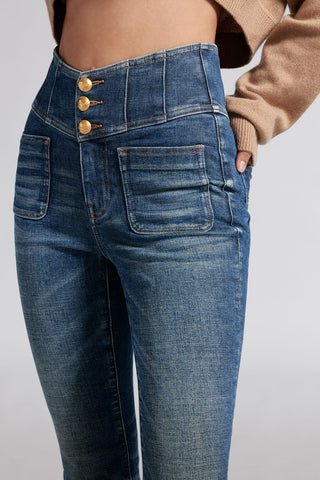 V-Shape High Waist Slim Flared Jeans