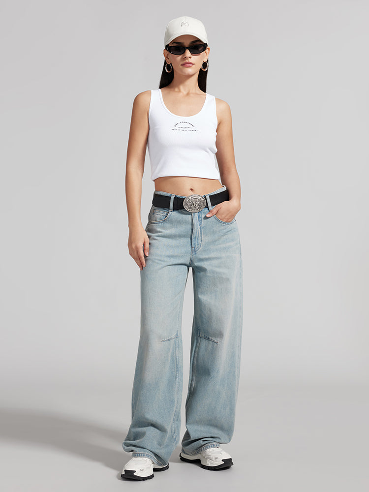 Retro High Waisted Straight Fit Jeans