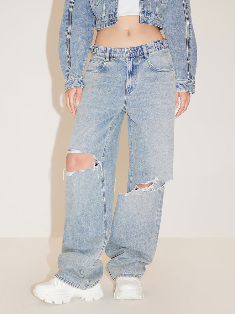 Ripped Straight Leg Jeans