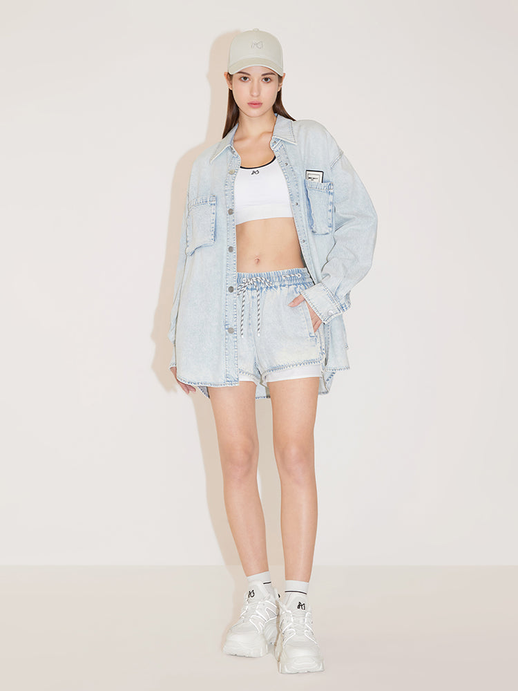 Elastic Waist Two Piece Set Denim Shorts