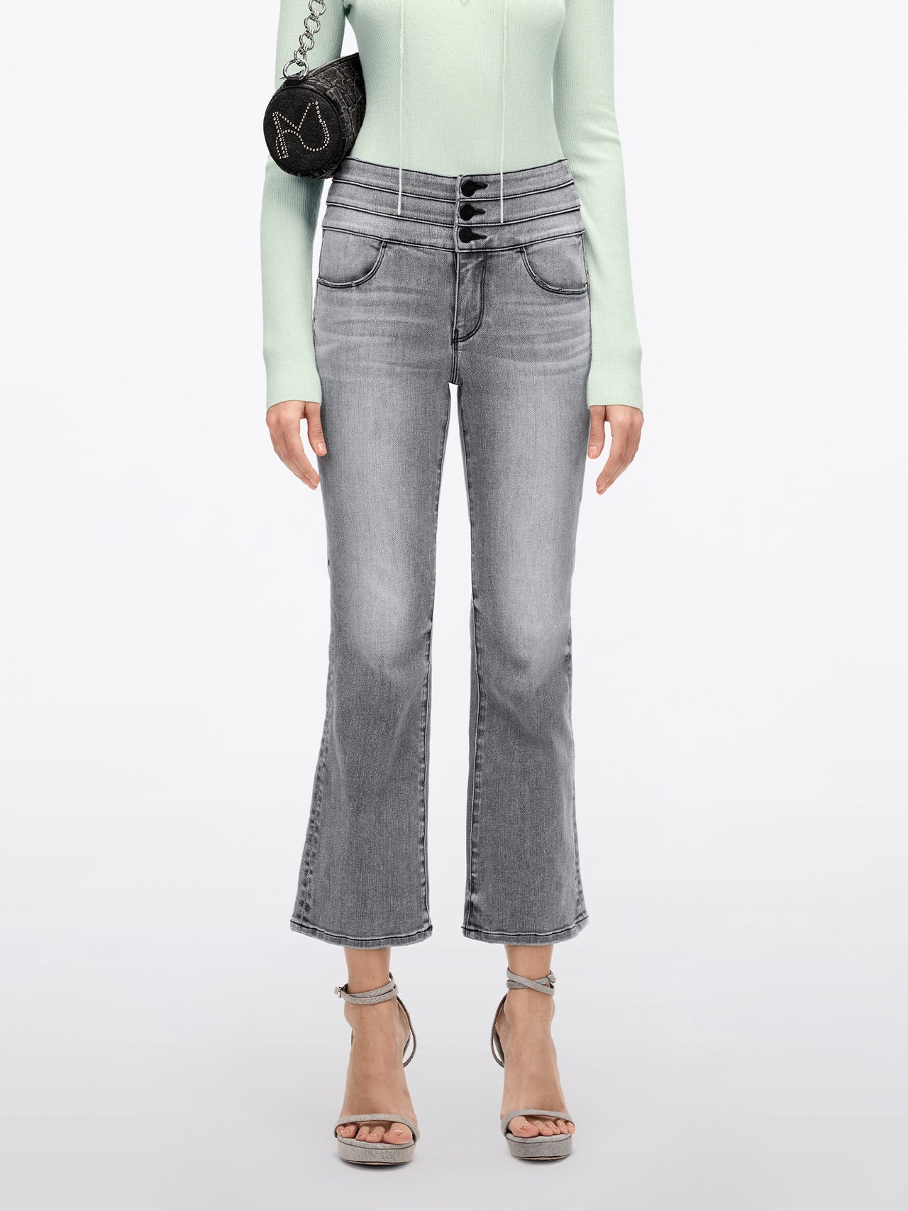 High Waisted Light Grey Flared Jeans