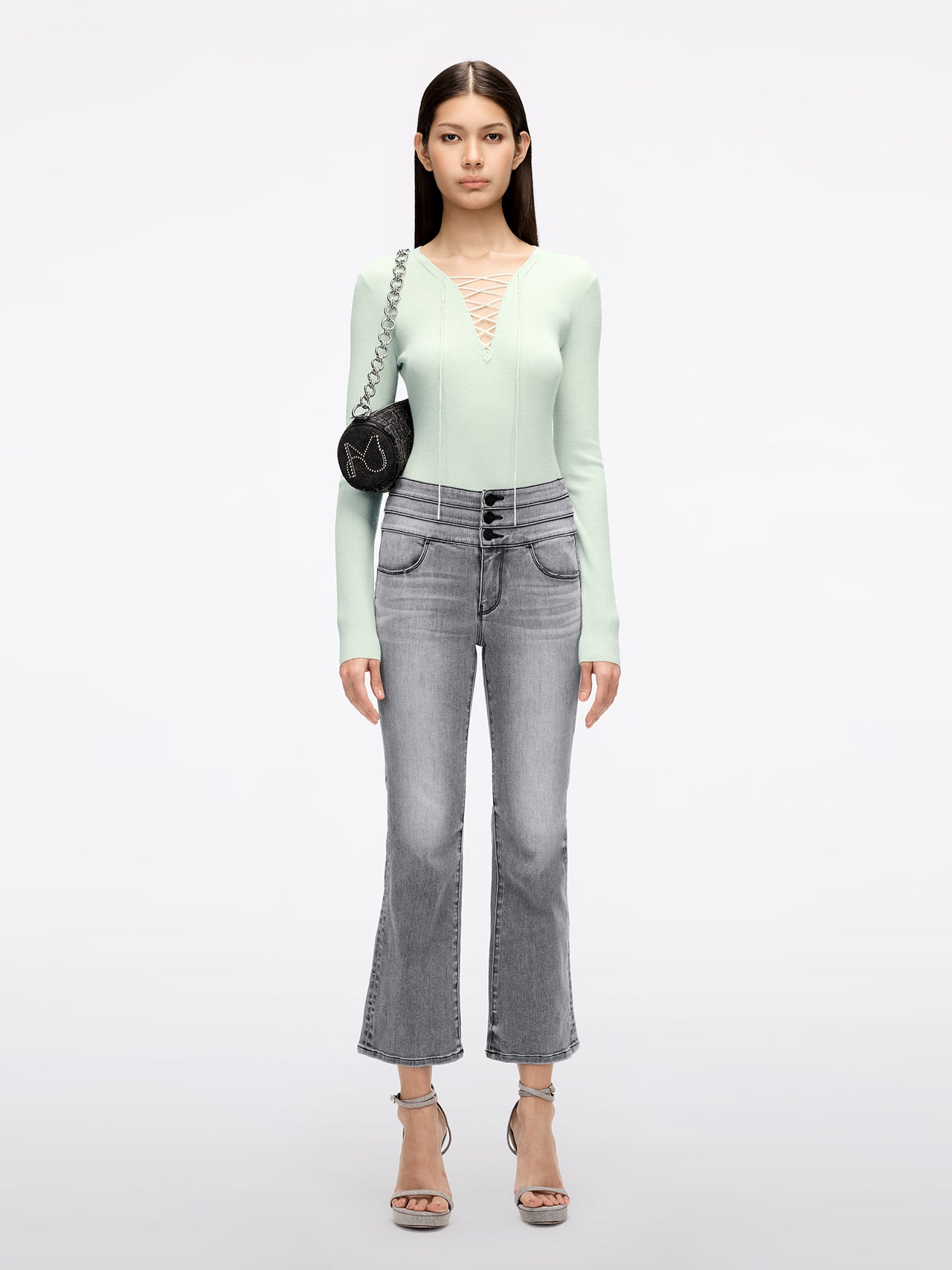 High Waisted Light Grey Flared Jeans