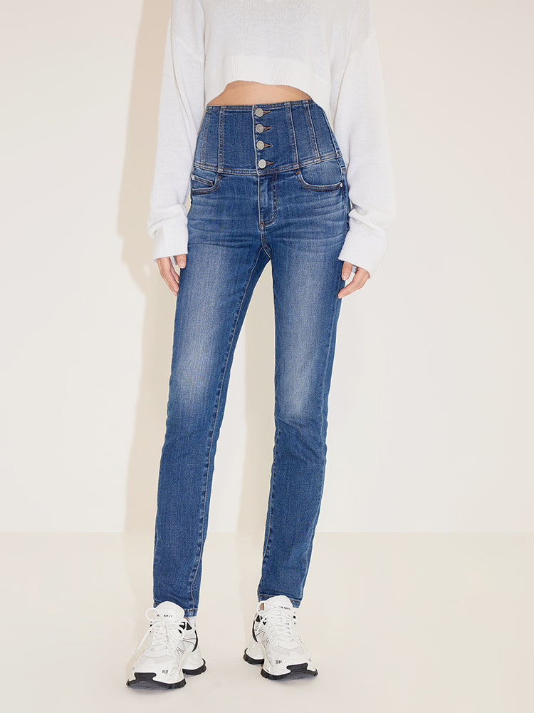 High Waist Slim Fit Jeans With Four Buttons