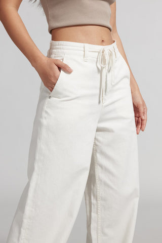 White Wide Leg Jeans With Drawstring