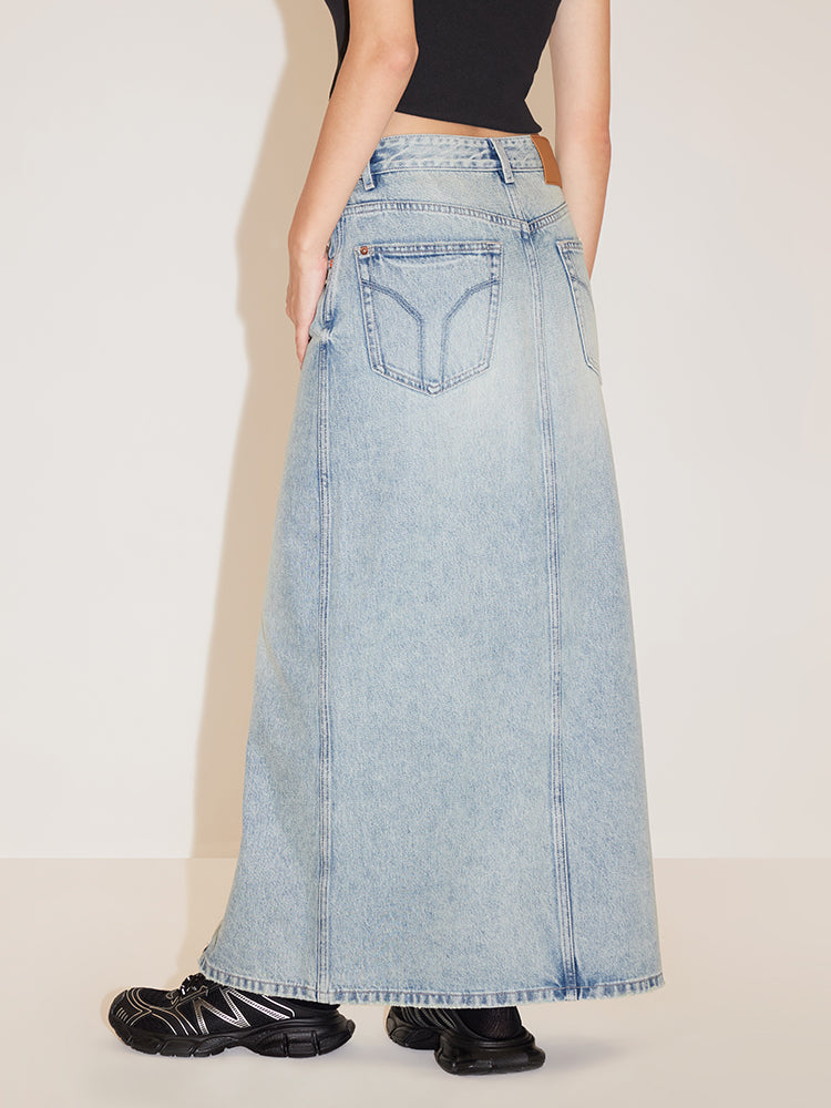 Split-Hem Denim Maxi Skirt