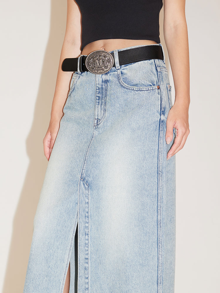 Split-Hem Denim Maxi Skirt