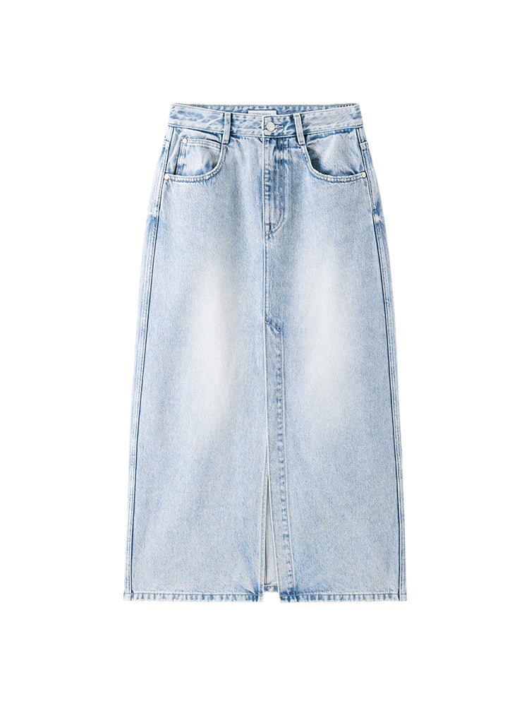 Split-Hem Denim Maxi Skirt