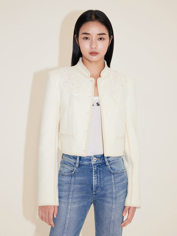 Embroidered Woolen Tweed Jacket