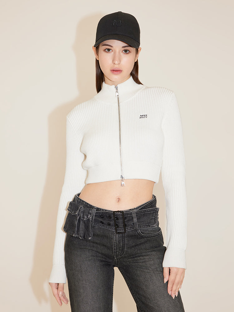 Cropped Woolen Jacket With Double Zipper