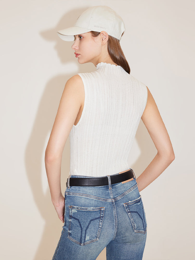 Turtleneck Knitted Vest With Mulberry Silk