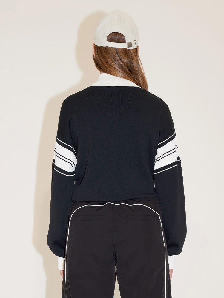 Stand Collar Patchwork Sporty Woolen Jacket