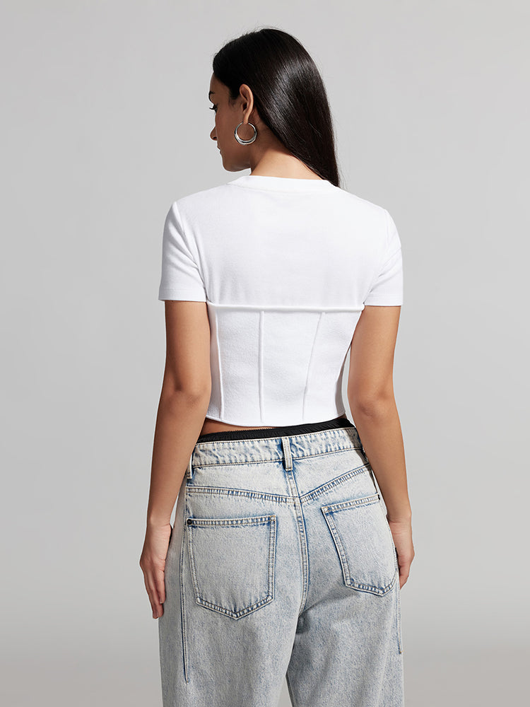 Round Neck Shoulder Fit Cropped T-Shirt