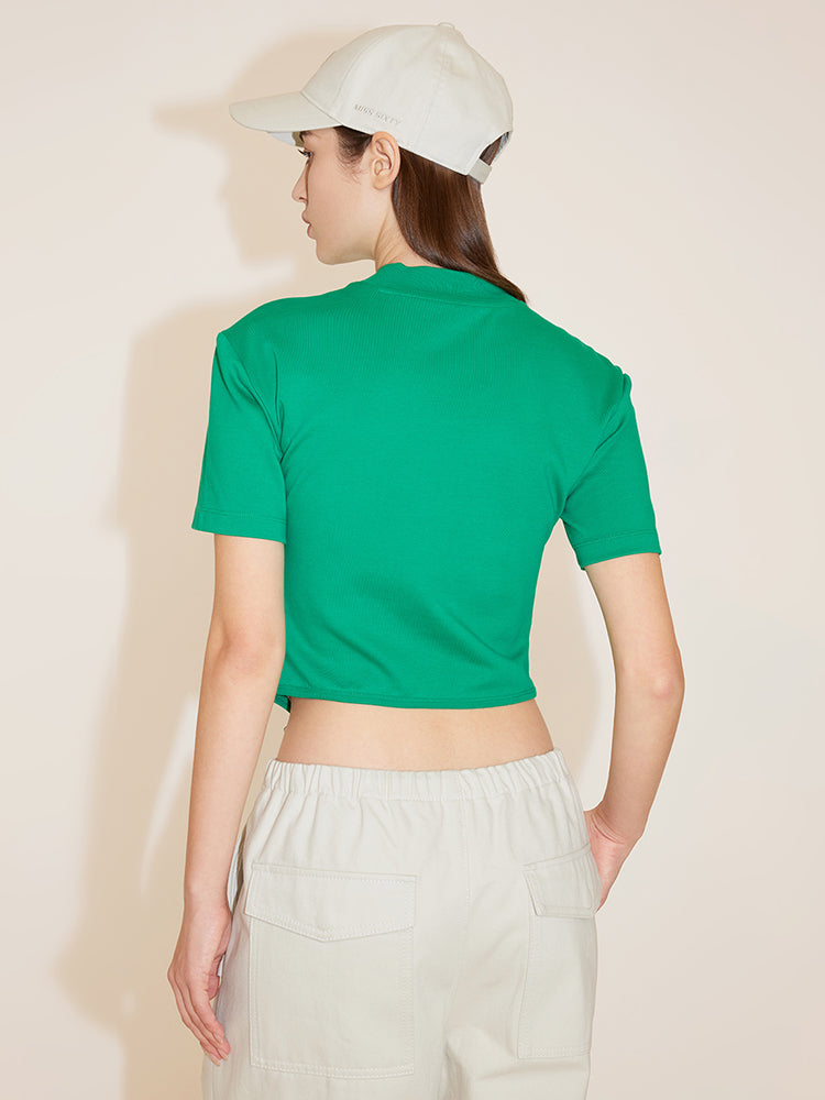 Round Mock Turtleneck Slim Fit T-Shirt