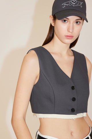 Cropped Vest With Spliced Design