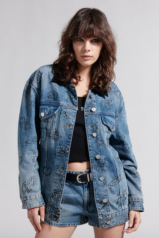Miss Sixty x Keith Haring Capsule Collection Contrast Color Lapel Denim Jacket